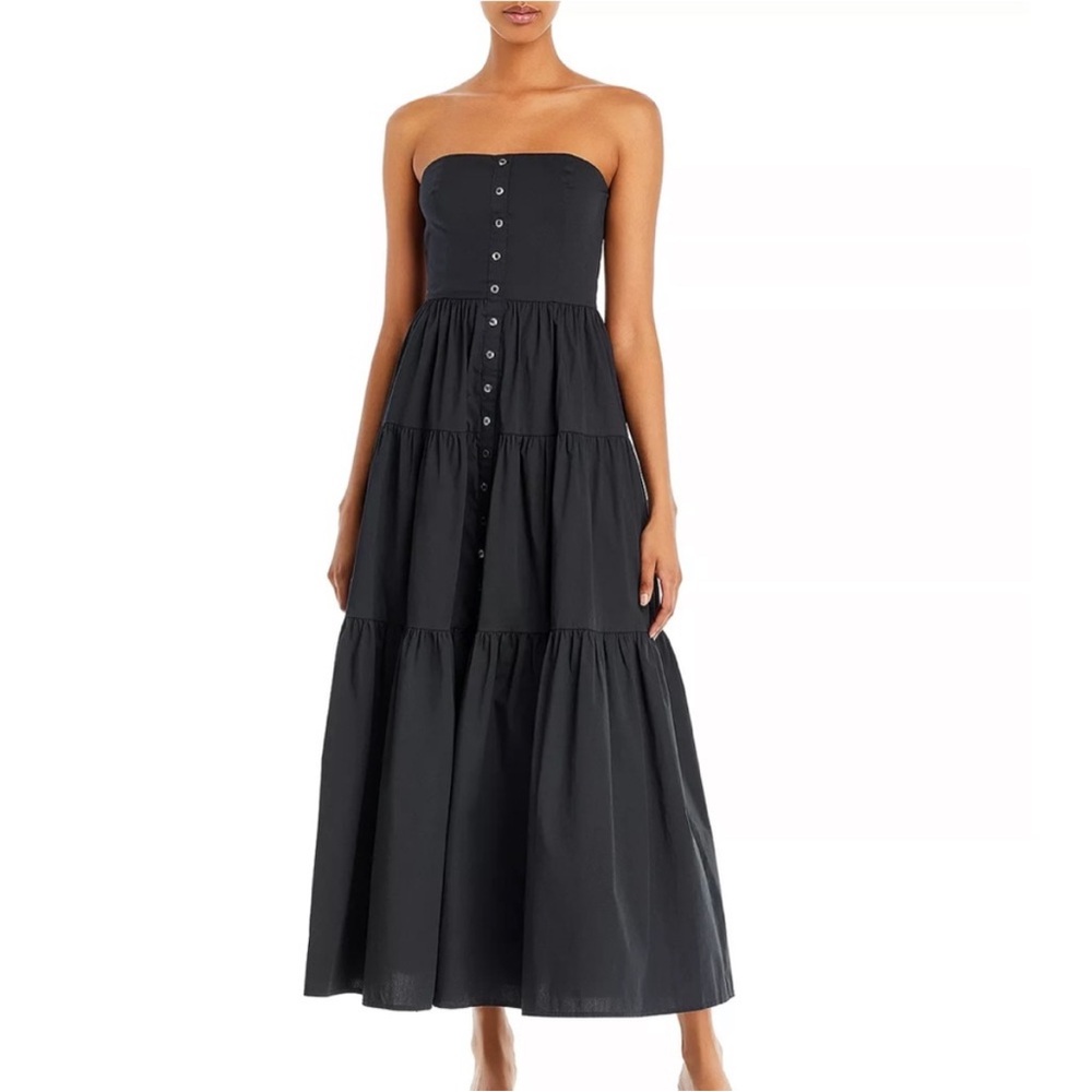 STAUD Black Strapless Tiered Dress